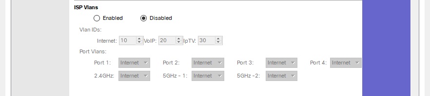 User Interface of the Home Router's ISP VLANs subsection