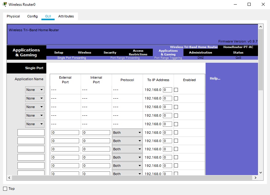 User Interface of the Home Router's Applications Page