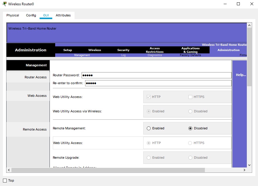 User Interface of the Home Router's Administration Page
