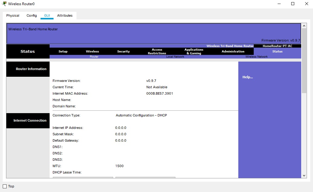 User Interface of the Home Router's Status Page