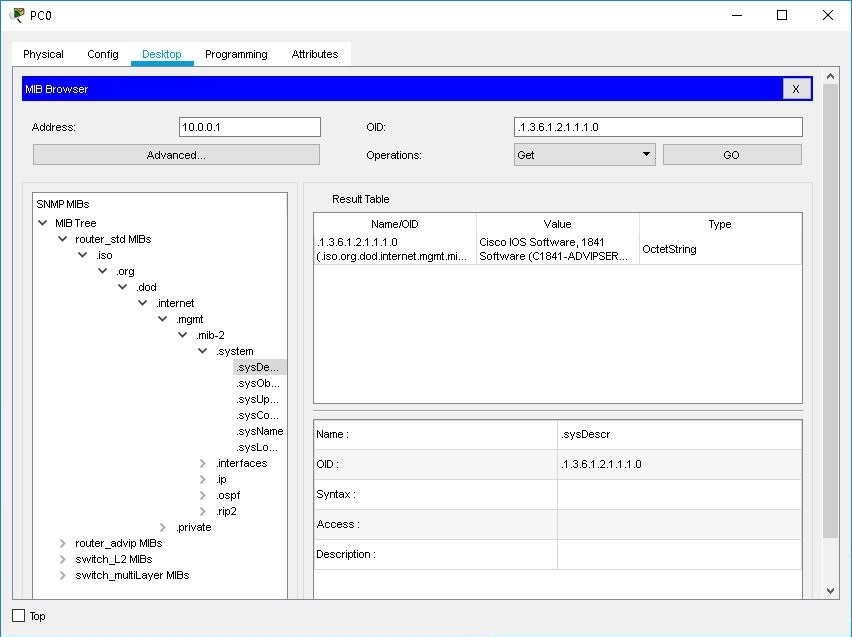 MIB Browser utility from PC Desktop tab