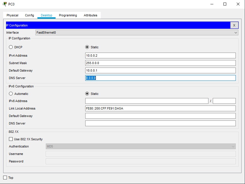 IP Configuration utility from PC Desktop tab