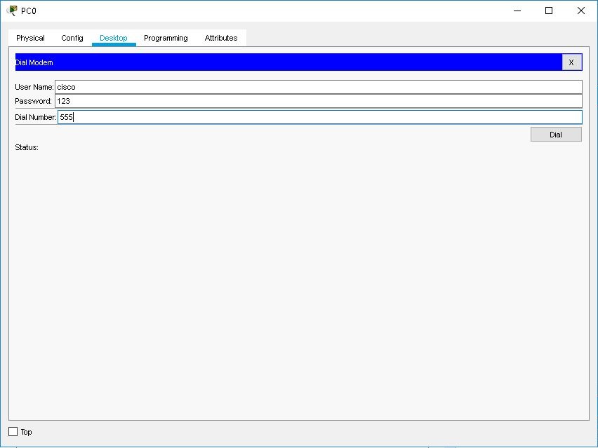 Dial Modem utility from PC Desktop tab