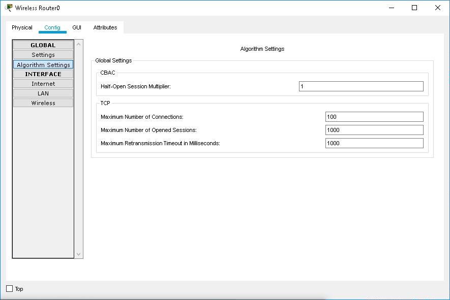 Algorithm settings of Wireless Router device dialog