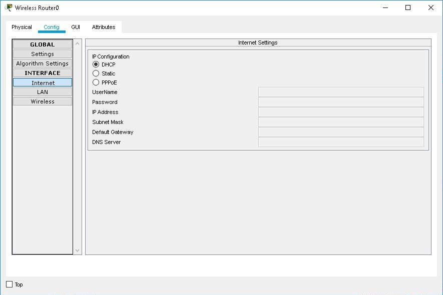Internet interface settings of Wireless Router device dialog