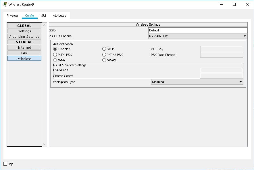 Wireless interface settings of Wireless Router device dialog