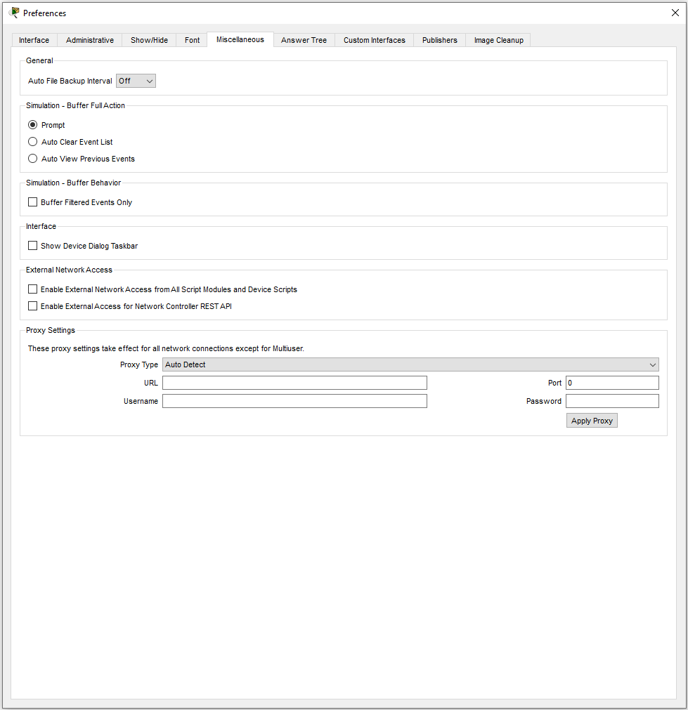 Preferences Window - Miscellaneous Tab