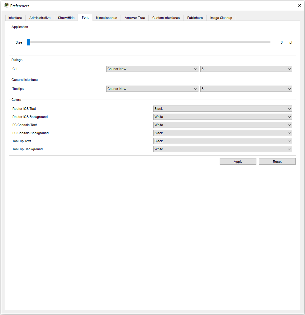 Preferences Window - Font Tab