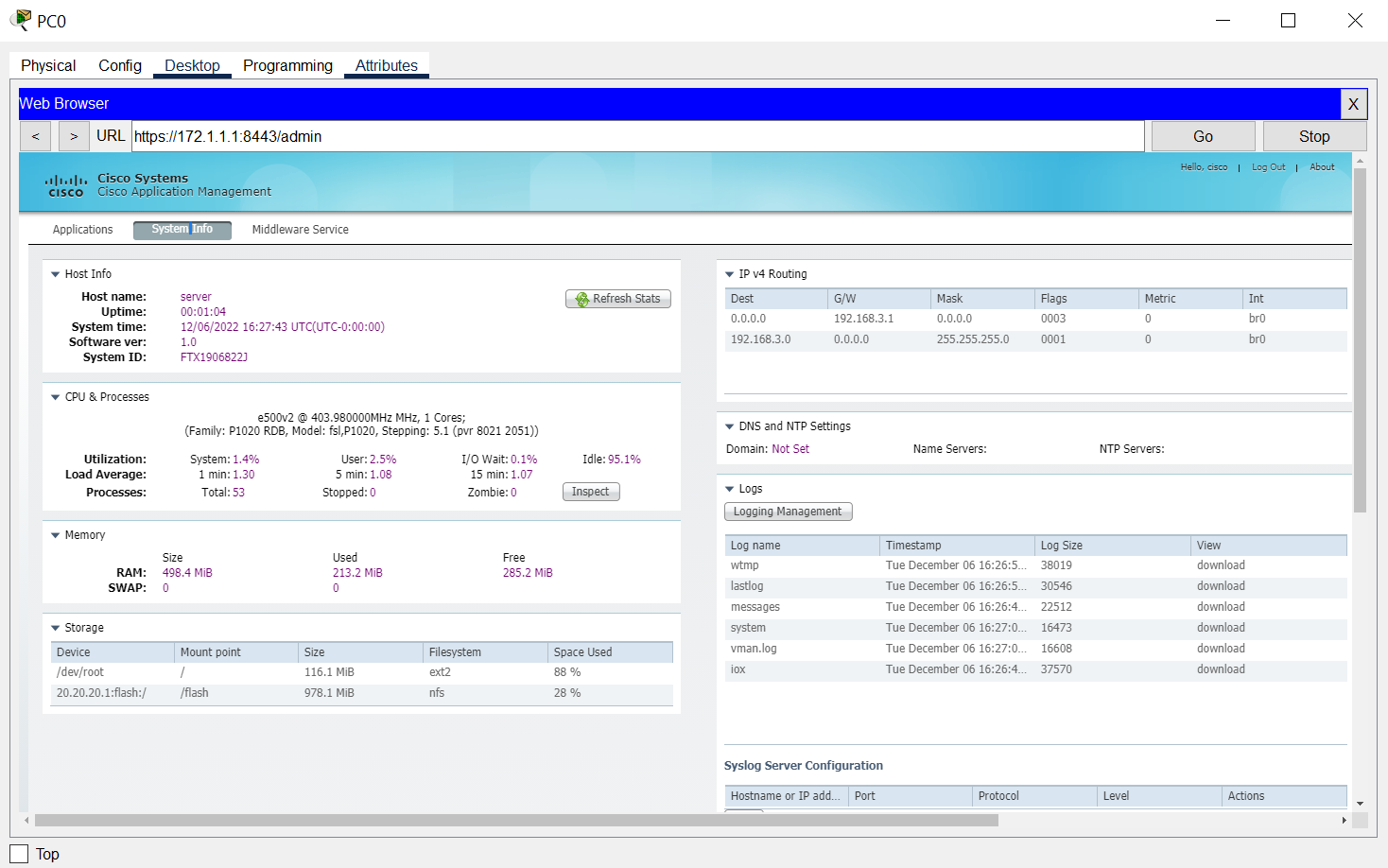 Cisco Application Management System Information Page