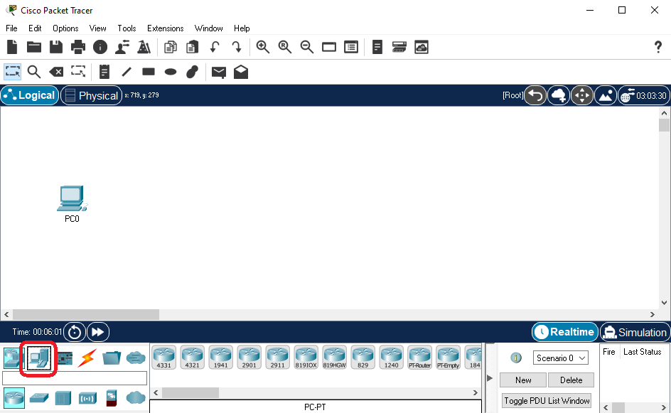 example of navigation using the arror keys for the device types