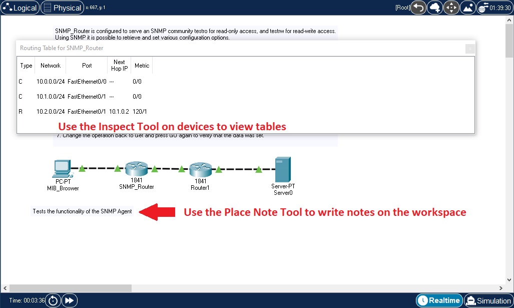 Routing table window