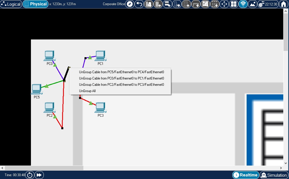 Topology with ungroup cables menu visible
